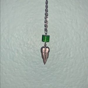green bead and feather charm necklace